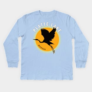 Platte Lake in Michigan Heron Sunrise Kids Long Sleeve T-Shirt